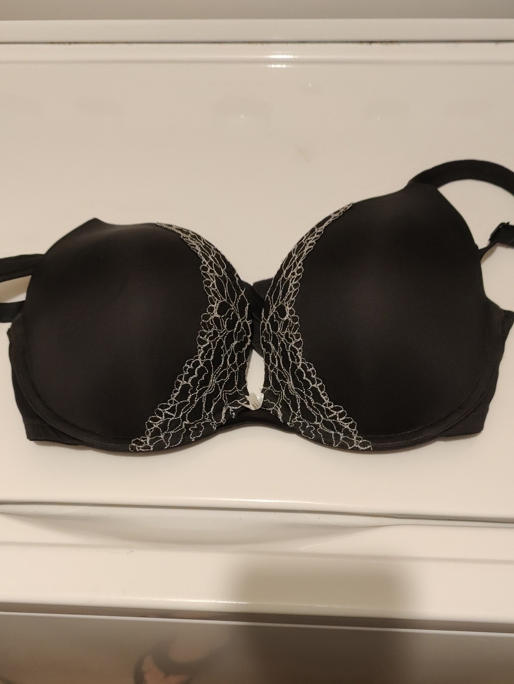Cacique Black Bra with White Lace Trim